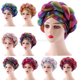 Couvre-chef africain Auto Gele déjà fabriqué, dernière casquette Turban Hijab musulman pour femmes, chapeau tressé, Bonnet enveloppant la tête, nigérian