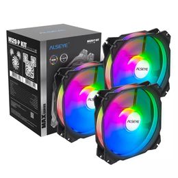 ALSEYE 120mm Ventilateur De Refroidissement 3pcs Set Éclairage Réglable 4pin PWM + 3pin RGB Support Aura / FUSION Max Series - Noir