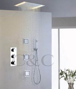 Robinet de douche à pluie thermostatique, salle de bains à contrôle, courant alternatif, lampes jaunes, pomme de douche à pluie 007-50X36E-3MF