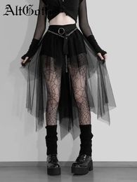 Altgoth Harajuku Falda de malla gótica Mujeres Cyberpunk Y2K Egirl High Winist EMO Irregular Alternativa Indie Clubwear Femenina 240403