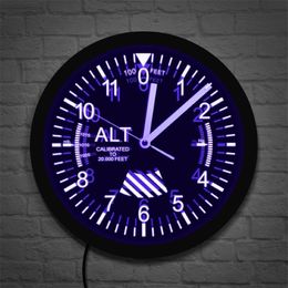 Altimeter Neon teken LED Wall Clock Meter Tracking Pilot Air Plane Meting Modern Wall Clock Watch Gag Gift Y1996