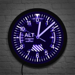 Altimeter neon teken LED Wall Clock Meter Tracking Pilot Air Plane Meting Modern Wall Clock Watch Gag Gift Y305H