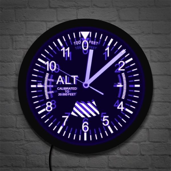 Alttimeter neon letrero LED Reloj de pared Medidor Medidor Pilot Pilot Air Air Altitude Medición de altitud de pared Modern Wall Watch Gag regalo Y1996