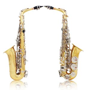 Saxophone Alto mi-plat, corps en laiton sculpté, touches à coque blanche, touches or et argent