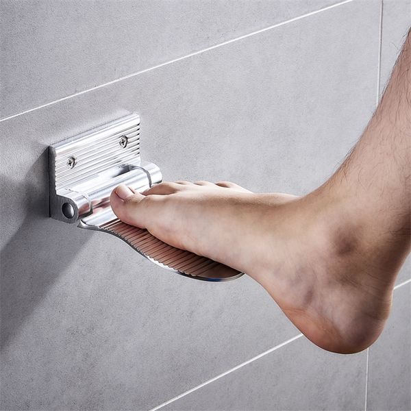 Alliage d'aluminium salle de bain douche pédale chambre anti-dérapant sécurité repose-pieds chaussure brillant support pliant étagère accessoire 220504