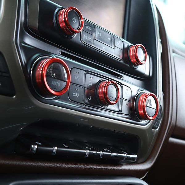 Anneau de garniture de bouton de commande centrale de voiture en alliage d'aluminium, pour Chevrolet Silverado 2014 – 2018, accessoires d'intérieur automobile 205O