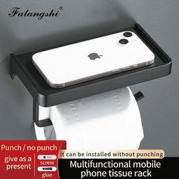 Porte-papier hygiénique en aluminium noir, distributeur de rangement de téléphone de salle de bains, étagère murale en rouleau WB8233 240102