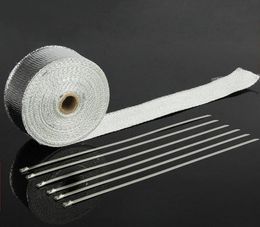 Aluminiumfolie Glasvezel UitlaatHeader Heat Wrap 2quot x 33039 Rol met 5 stuks roestvrijstalen kabelbinders Kit4185832