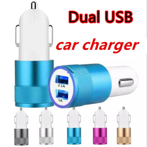 Chargeur de voiture double usb en alliage d'aluminium 2.1A 1A, 2 Ports USB, en métal, pour Smartphones iphone Samsung