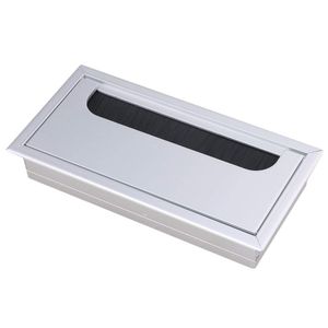 Aluminium Alloy Silver Table Desk Rectangle Câble fil de fil Gommet Holt Cover Outlet Port 16x8x3cm avec pinceau noir