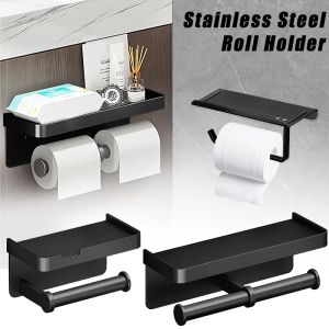 Aluminium legering toiletpapier houder papieren rolhouder telefoon opbergbak muur gemonteerd papier roll plank badkameropslag accessoire