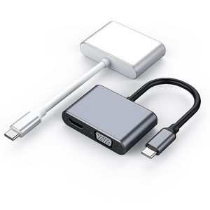 alliage d'aluminium TYPE-C vers HDMI VGA 2 en 1 connecteur romex Prise en charge de la sortie simultanée à double port