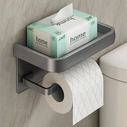 Soporte de papel higiénico de aluminio negro con estante, rollo de papel higiénico montado en la pared a prueba de herrumbre para almacenamiento de accesorios de baño 240102