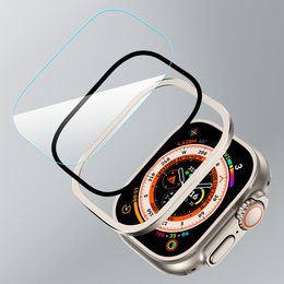 Housse en aluminium pour Apple Watch Series 8 Film en verre trempé intégré Ultra étui de protection d'écran 49mm Housse de protection pour le visage Accessoires intelligents Films d'écran