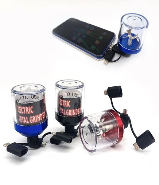 Molinillo de hierbas eléctrico de aluminio, trituradora de Metal, molinillos eléctricos de tabaco, 3 colores, compatible con USB, carga de teléfono Android 1463444