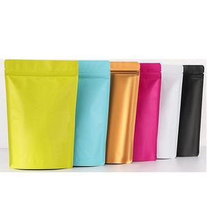 Aluminiumfolie Stand Up Zip Lock Packaging Bags Matte opbergzakken met traan inkeping koffietasrecloseerbaar 12x20x4cm
