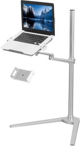 Support de sol en aluminium pour ordinateur portable, tablettes de téléphones portables de 4 à 14 pouces, ordinateurs portables de 12 à 17 pouces, bras rotatif à 360 degrés réglable en hauteur avec plateau ventilé