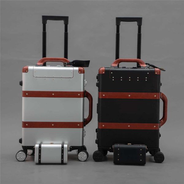 Valise de voyage de concepteur de bagages en aluminium Mode Luxurys Hommes Femmes Lettres Sac à main Spinner Bagages universels avec roues Sacs Duffel 231215
