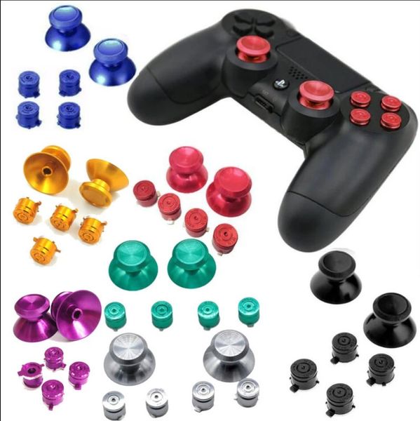 Capuchons de poignée de manette analogique en métal en aluminium pouce + boutons de balle ABXY pièce de réparation pour contrôleur de manette Playstation 4 PS4