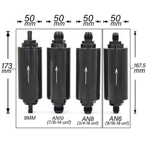 Filtre à carburant en aluminium OD 2 pouces, filtre en acier inoxydable E85 avec élément en acier de 100 Microns AN6 AN8 AN10 raccords adaptateur de 9MM