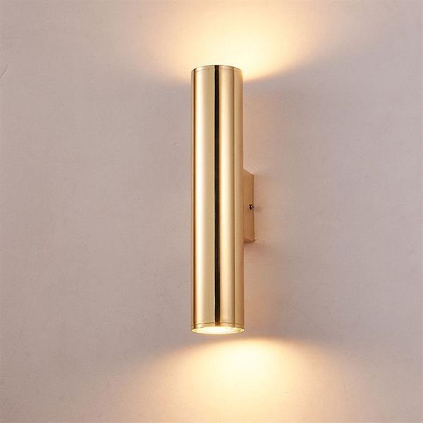 Lámparas de pared de tubo de aluminio Luz de noche dorada Aplique de pared de metal vintage Pasillo industrial Loft Lámpara de pared LED Altura 30 CM 50C288i