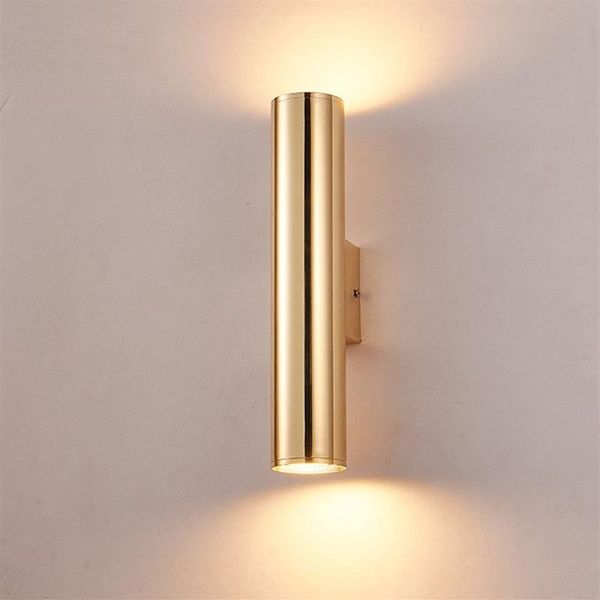 Lámparas de pared de tubo de aluminio Luz de noche dorada Aplique de pared de metal vintage Pasillo industrial Loft Lámpara de pared LED Altura 30 CM 50C264A