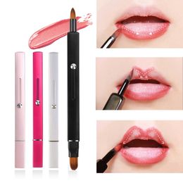 Aluminium intrekbare lippenborstel voor lippenstift, dubbelzijdige lipapplicator met dop, draagbare lipvoeringborstel Lipgloss Oogschaduw Smudge Concealer Make-upborstel