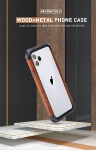 Pare-chocs en bois de rose en aluminium couverture arrière robuste coque de téléphone mince en métal de protection complète pour iphone 11 pro max xs 8 plus se