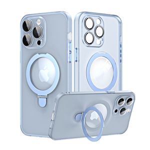 Aluminium Stand Telefoonhoes voor iPhone 14 13 12 11 Pro Max Metal Lens Magnetic draadloze lader met verborgen beugelafdekkingen voor Samsung S22 S23 plus ultra in OPP -tas