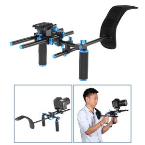 Freeshipping Aluminium Video Schouder Mount Stablizer Support Rig met Slider 15mmrod Double-Hand Handgreep Set C-vormige houder voor DSLR