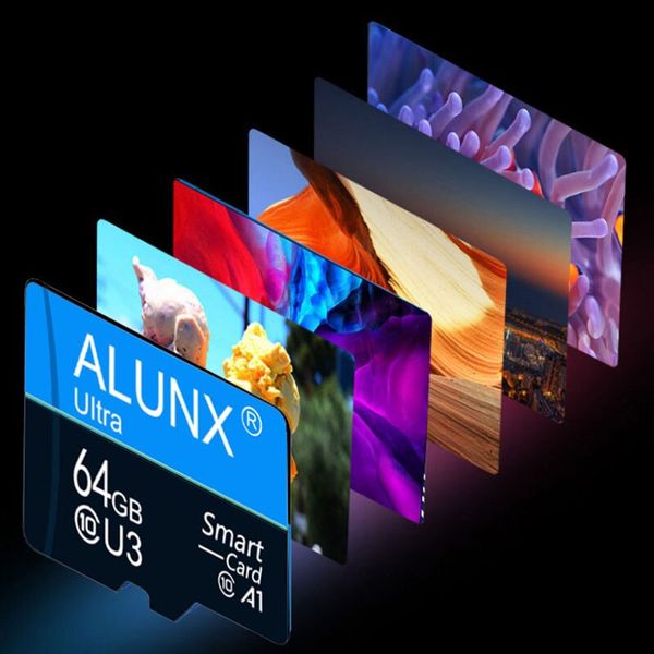 Alunx Micro Card TF SD Memory Card Clase 10 64 GB U3 4K Alta velocidad Flash Tarjeta de memoria C10 32G 64G para Xiaomi Huawei Samsungu, etc.