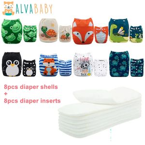 ALVABABY 8 couches 8 Inserts couches lavables pour bébé taille unique couche en tissu lavable réutilisable réglable pour bébés filles et garçons 240229