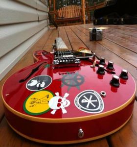 Alvin Lee Guitar Big Red 335 Semi Hollow Body Jazz Cherry Guitarras eléctricas Pequeño Bloque Inlay de 60S Pickups HSH Grover Tuners5577314