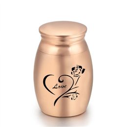 Urnas de cremación de corazón de amor, recuerdo de cenizas, Mini urna conmemorativa, urna funeraria, patrón de corazón de flor rosa 16x25mm