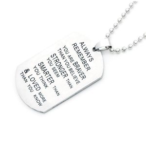 Onthoud altijd Quotes Hanger Ketting Rvs Dog Tags Army Shape Vrienden Kettingen aan Son Dochter Ketting Sieraden