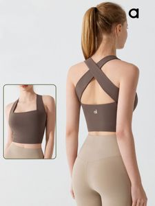 Alyoga lente/zomer nieuwe vierkante hals gekruiste band mooie rug sporttanktop veelzijdige schokbestendige yoga-beha met verzamelen
