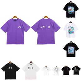 AM-088 camiseta de diseñador para hombre, camisetas de alta calidad para mujer, camisa de moda de verano, camisa con diseño de estampado de letras con tinta salpicada, pareja de manga corta