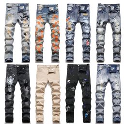 AM Designer Men Purpls Jeans Mujeres Man Fit Fit Pantalones impresos Pantalones de lujo Jeans al aire libre