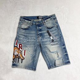 Am Designer Men's Short Jeans Amiriris Jeans pantalons denim jeans Hip Hop Hole Shorts décontractés Denim Shorts Knee Longueur Jean 29-40 Taille Shorts de haute qualité Jeans