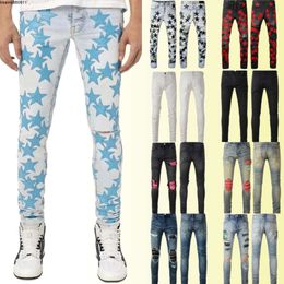 Am Designer Mens Skinny Jeans Desig Colors Long Hippop Sticker Brodery Slim Denim Straitement Streetwear Pantalon