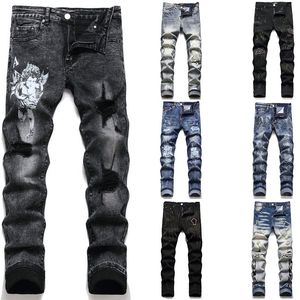 AM Designer Hommes Skinny Jeans Long Hippop Autocollant Lettre Broderie Slim Denim Droit Streetwear Pantalon Skinny En Gros