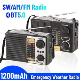 AM FM SW Radio météo d'urgence Radio solaire alimenté par batterie Bluetooth 5.0 Radio solaire Portable pour le Camping en plein air 240102