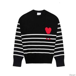 AM I Paris Pull Amiparis Classique Noir Blanc Stripe Designer Tricoté Jumper Jacquard Love Heart Coeur Sweat Hommes Femmes Pull Col Roulé AMIs J7CJ