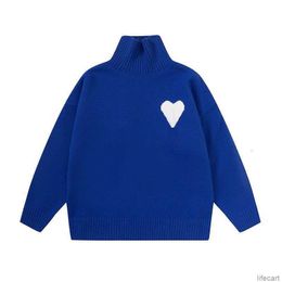 AM I Paris Suéter Cuello alto Cuello alto Jersey de punto Sudadera con capucha Sudadera con capucha de invierno Amisweater Big Coeur Love Jacquard Heart Pull Sudadera Amiparis AMIs WKMH