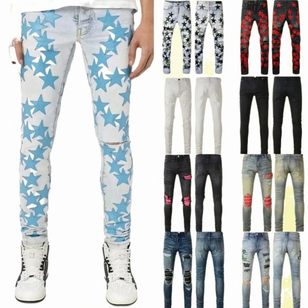 am jeans designer jeans mens jeans skinny desig 22 couleurs pantalons Long hippop Autocollant Broderie Slim Denim Straight streetwear Pantalon skinny en gros 3 c2Db #