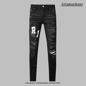 AM jeans designer jeans stretch slim hommes jeans rue lettre logo pantalon brodé pantalon de moto célébrité Internet style chaud pantalon de haute qualité