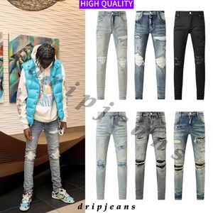 Am-Jeans Mens Designer Biker en détresse Skinny Hiphop Slim Fit West Coast Pantal