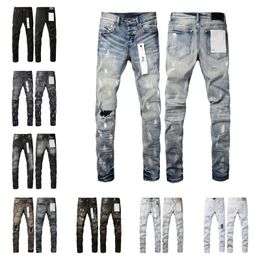 Heren paarse jeans Designer Fashion Distressed Ripped Bikers Womens Ripped High Street Brand Patch Hole Denim cargo voor heren Zwarte broek 29-40