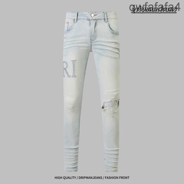 AM Jeans Turnment Fashion Designer Stretch Fit Rap Street Hiphop Patch Paths Pants Motorcycle Drip Skinny BJQ1 18DB