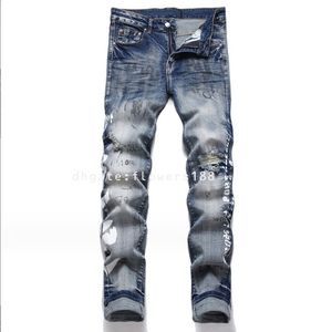 AM Jeans Men's New Fashion Letters Fashion Jeans estampados Rasgados Slim Stretch Pencil Jeans Jeans Jeans Jumpsuits for Women Jeans Jeans Jeans Ksubi Jeans Miri Jeans grandes